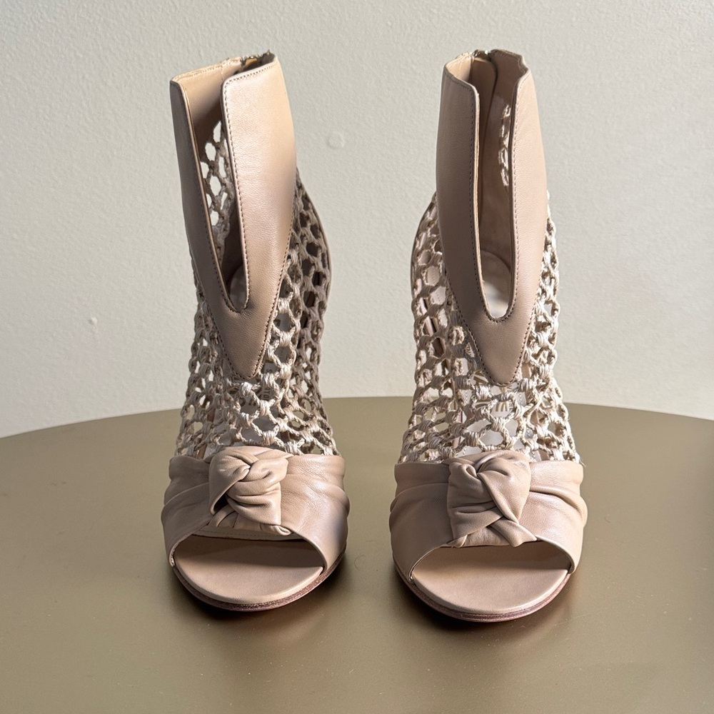 Salvatore Ferragamo Taupe Peep-Toe Heels